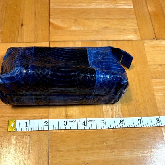 Crocodile Leather Cosmetic Neiman Marcus Pouch Blue Lightweight Travel Bag - Picture 6 of 8